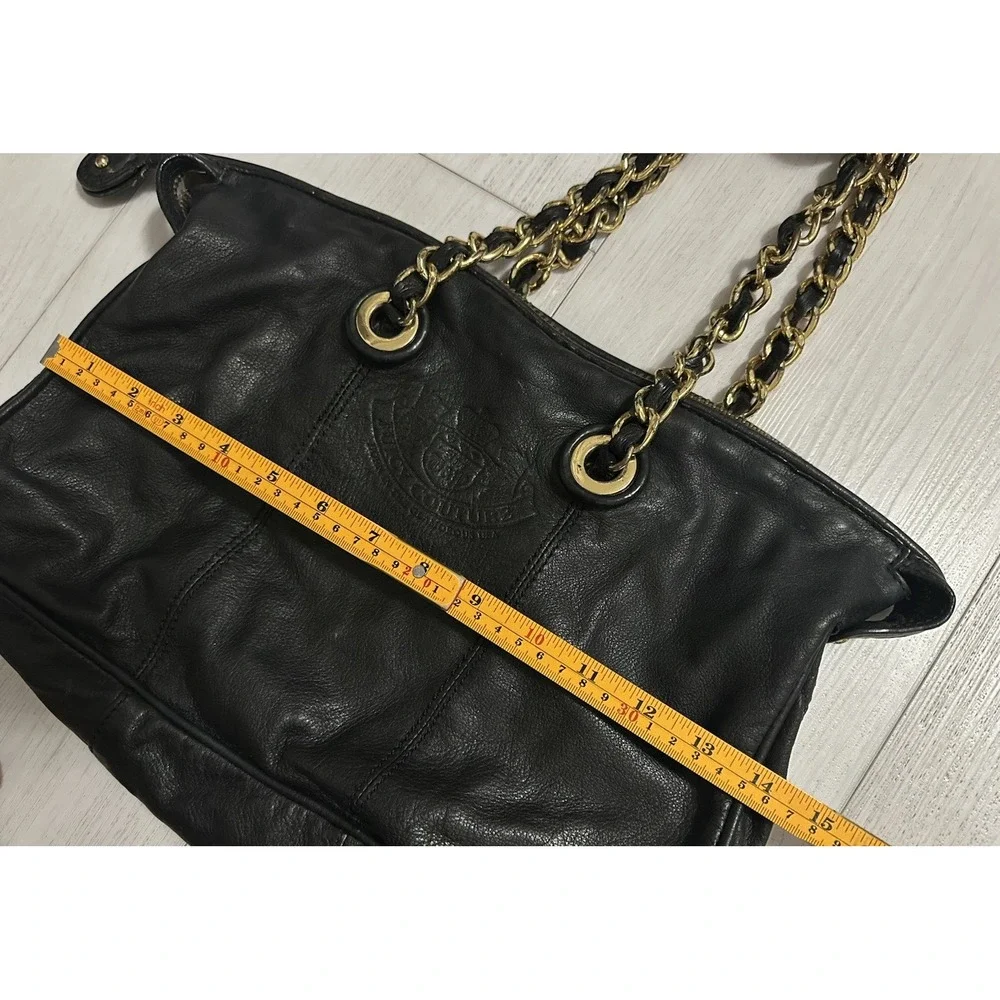 Vintage Y2K Juicy Couture Black Leather Chain‎ Handle Shoulder Bag w/ Dustbag